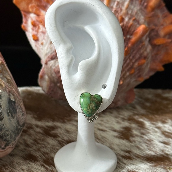 Sonoran Gold Turquoise Heart Sterling Silver Earrings - Picture 3 of 7